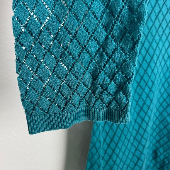 LOFT Women's Medium Teal Diamond Pointelle Sheer Sweater Set w/matching Cami - Picture 4 of 12